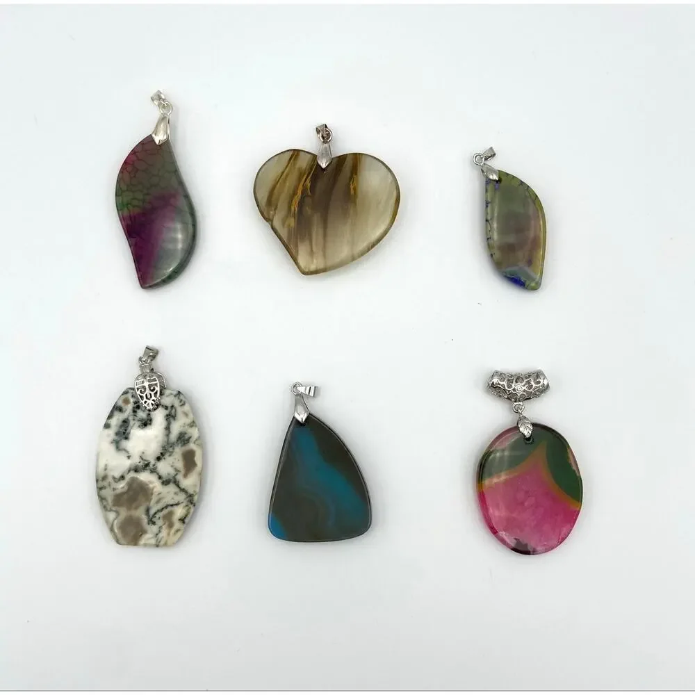 Destash Lot 18 Stone Pendants & Bails Jewelry Making Plus 1 Glass Pendant Lot #1